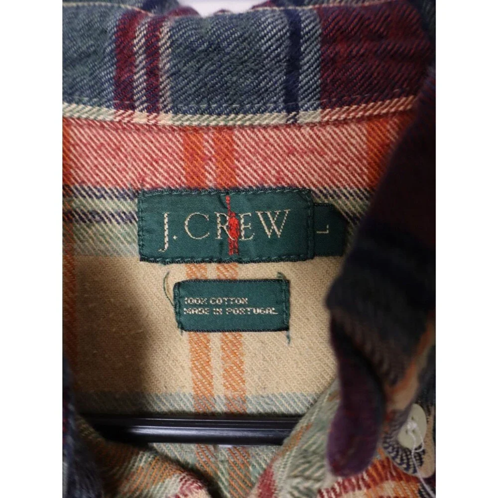 J. Crew 100% Cotton Multicolor Plaid Flannel Button Down Shirt Size Large